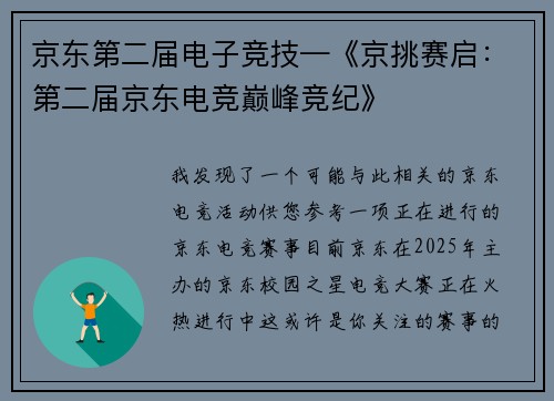 京东第二届电子竞技—《京挑赛启：第二届京东电竞巅峰竞纪》